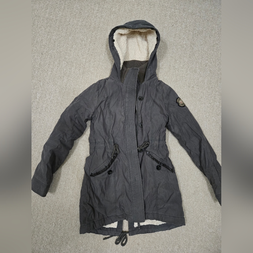 Abercrombie & Fitch Gray Hooded Parka Coat Sherpa